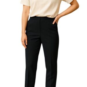 DANA BACHMAN Grace Wool Trousers Pants Black Flat Front Straight Taper Size 14